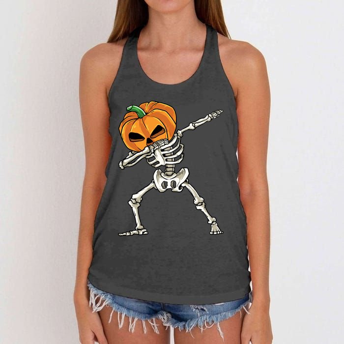 Dabbing Skeleton Halloween 2024 Women's Knotted Racerback Tank