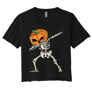 Dabbing Skeleton Halloween 2024 Women's Crop Top Tee