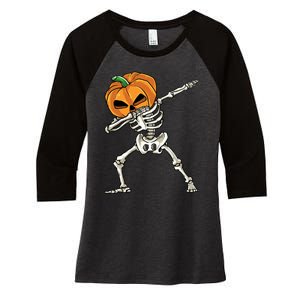 Dabbing Skeleton Halloween 2024 Women's Tri-Blend 3/4-Sleeve Raglan Shirt