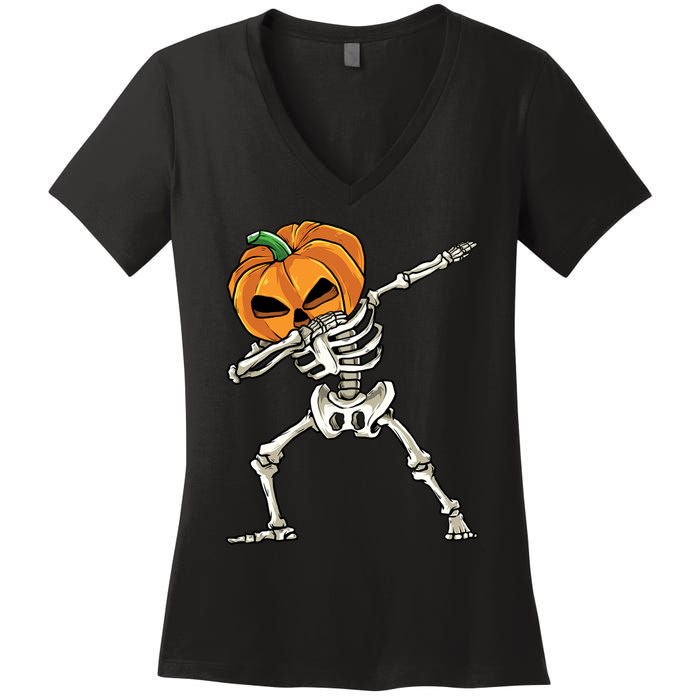 Dabbing Skeleton Halloween 2024 Women's V-Neck T-Shirt