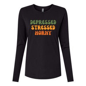 Depressed Stressed Horny Womens Cotton Relaxed Long Sleeve T-Shirt