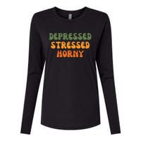 Depressed Stressed Horny Womens Cotton Relaxed Long Sleeve T-Shirt