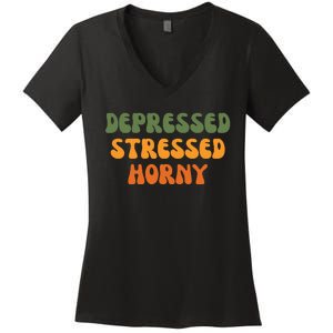 Depressed Stressed Horny Women's V-Neck T-Shirt