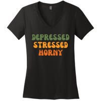 Depressed Stressed Horny Women's V-Neck T-Shirt