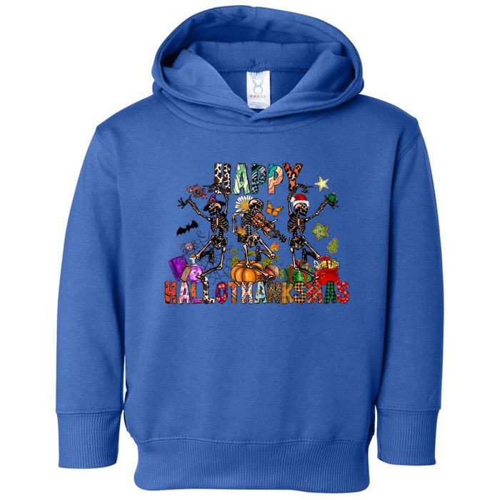 Dancing Skeleton Happy Hallothankmas Thanksgiving Xmas Gift Toddler Hoodie