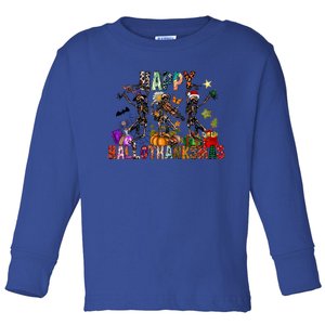 Dancing Skeleton Happy Hallothankmas Thanksgiving Xmas Gift Toddler Long Sleeve Shirt