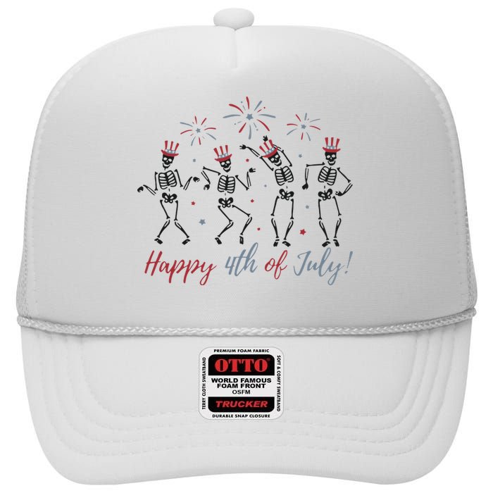 Dancing Skeleton Happy 4th Of July High Crown Mesh Back Trucker Hat