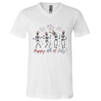 Dancing Skeleton Happy 4th Of July V-Neck T-Shirt