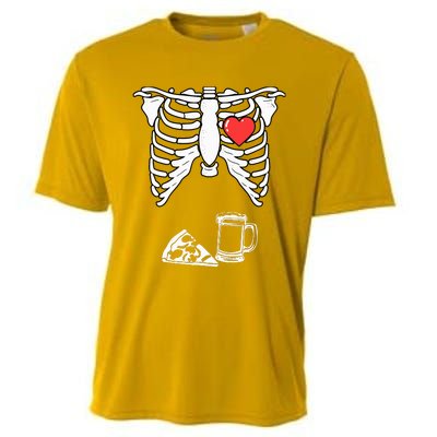 Dad Skeleton Halloween Beer Pizza Pregnancy Couple Cooling Performance Crew T-Shirt