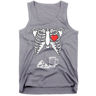 Dad Skeleton Halloween Beer Pizza Pregnancy Couple Tank Top