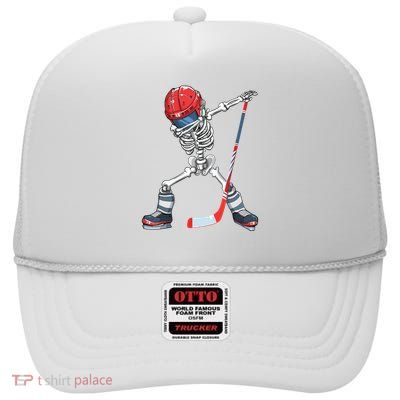 Dabbing Skeleton Hockey Halloween Costume Gift Boy High Crown Mesh Back Trucker Hat