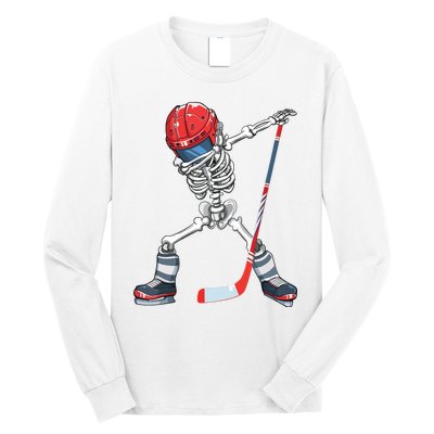 Dabbing Skeleton Hockey Halloween Costume Gift Boy Long Sleeve Shirt