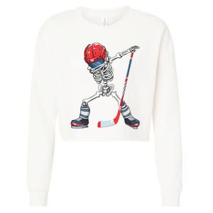 Dabbing Skeleton Hockey Halloween Costume Gift Boy Cropped Pullover Crew