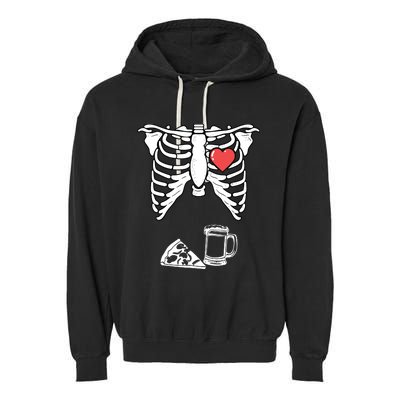 Dad Skeleton Halloween Beer Pizza Funny Pregnancy Couple Garment-Dyed Fleece Hoodie