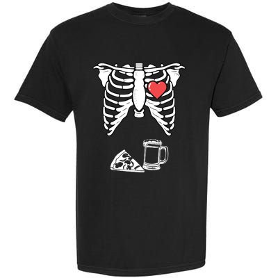 Dad Skeleton Halloween Beer Pizza Funny Pregnancy Couple Garment-Dyed Heavyweight T-Shirt