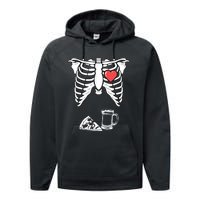 Dad Skeleton Halloween Beer Pizza Funny Pregnancy Couple Performance Fleece Hoodie