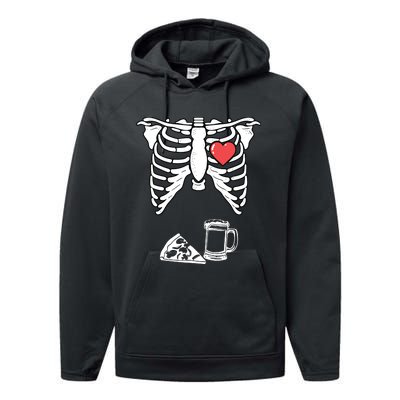 Dad Skeleton Halloween Beer Pizza Funny Pregnancy Couple Performance Fleece Hoodie