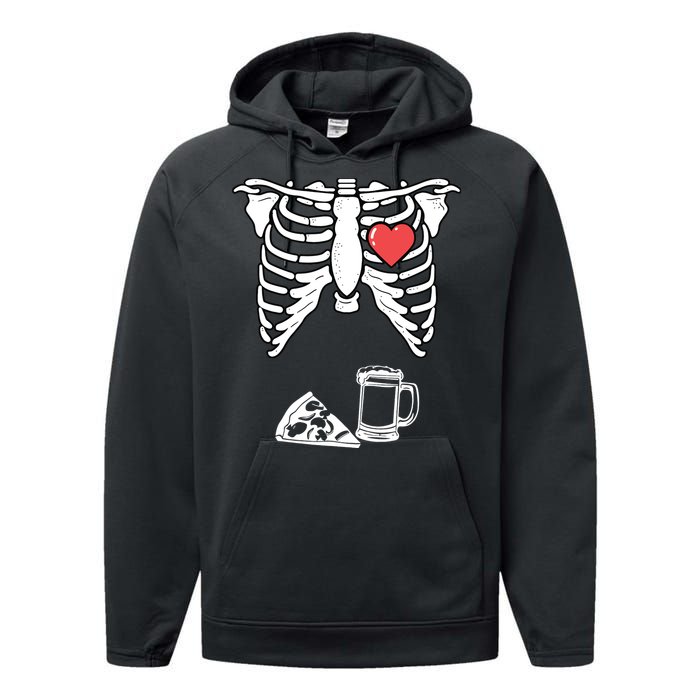 Dad Skeleton Halloween Beer Pizza Funny Pregnancy Couple Performance Fleece Hoodie