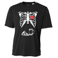 Dad Skeleton Halloween Beer Pizza Funny Pregnancy Couple Cooling Performance Crew T-Shirt