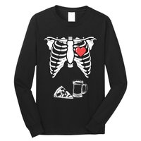 Dad Skeleton Halloween Beer Pizza Funny Pregnancy Couple Long Sleeve Shirt