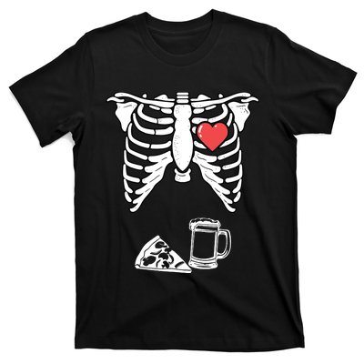 Dad Skeleton Halloween Beer Pizza Funny Pregnancy Couple T-Shirt