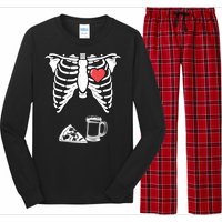 Dad Skeleton Halloween Beer Pizza Funny Pregnancy Couple Long Sleeve Pajama Set