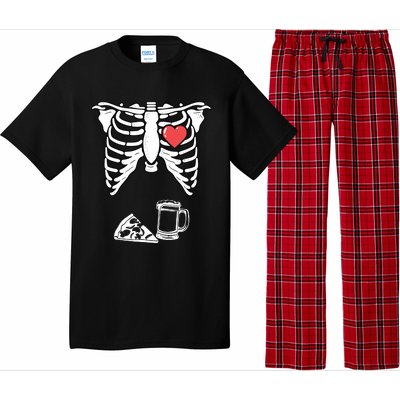 Dad Skeleton Halloween Beer Pizza Funny Pregnancy Couple Pajama Set