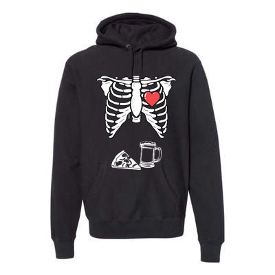 Dad Skeleton Halloween Beer Pizza Funny Pregnancy Couple Premium Hoodie