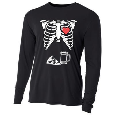 Dad Skeleton Halloween Beer Pizza Funny Pregnancy Couple Cooling Performance Long Sleeve Crew