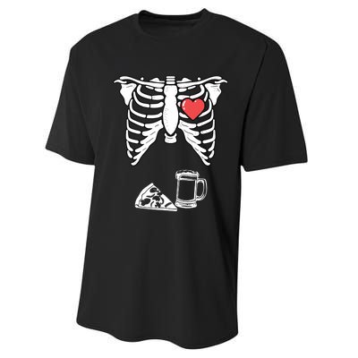 Dad Skeleton Halloween Beer Pizza Funny Pregnancy Couple Performance Sprint T-Shirt