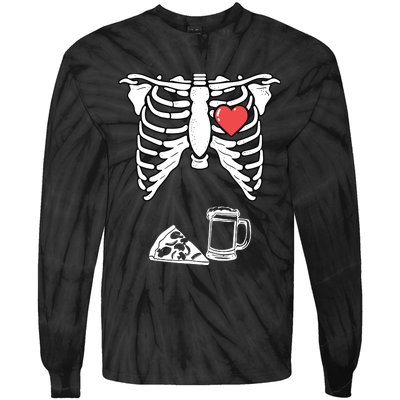 Dad Skeleton Halloween Beer Pizza Funny Pregnancy Couple Tie-Dye Long Sleeve Shirt