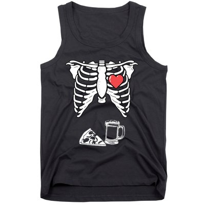 Dad Skeleton Halloween Beer Pizza Funny Pregnancy Couple Tank Top