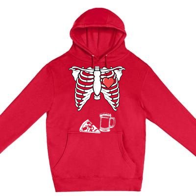 Dad Skeleton Halloween Beer Pizza Funny Pregnancy Couple Premium Pullover Hoodie