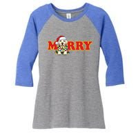 Dog Santa Hat Merry Christmas Puppy Lover Xmas Holiday Great Gift Women's Tri-Blend 3/4-Sleeve Raglan Shirt