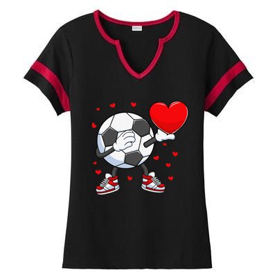 Dabbing Soccer Heart Valentine's Day Football Player Gift Ladies Halftime Notch Neck Tee