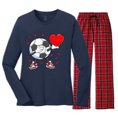 Dabbing Soccer Heart Valentine's Day Football Player Gift Women's Long Sleeve Flannel Pajama Set 