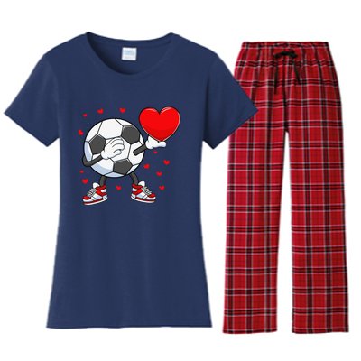 Dabbing Soccer Heart Valentine's Day Football Player Gift Women's Flannel Pajama Set