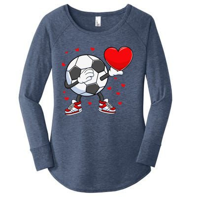 Dabbing Soccer Heart Valentine's Day Football Player Gift Women's Perfect Tri Tunic Long Sleeve Shirt