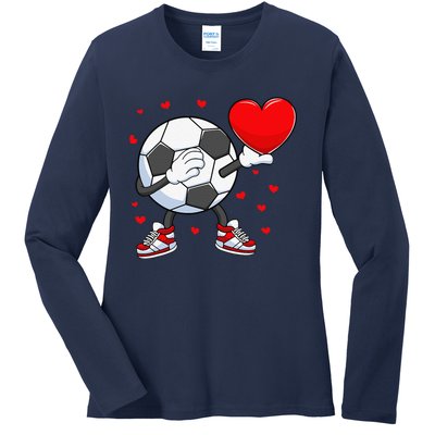 Dabbing Soccer Heart Valentine's Day Football Player Gift Ladies Long Sleeve Shirt