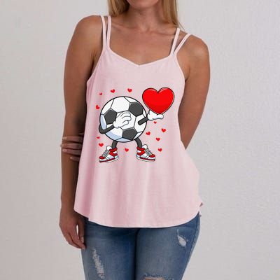 Dabbing Soccer Heart Valentine's Day Football Player Gift Women's Strappy Tank