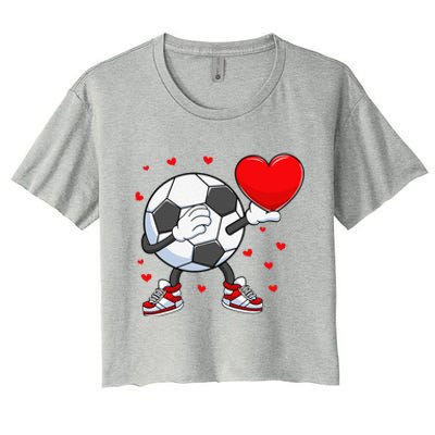 Dabbing Soccer Heart Valentine's Day Football Player Gift Women's Crop Top Tee