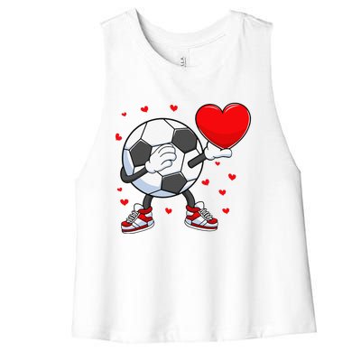 Dabbing Soccer Heart Valentine's Day Football Player Gift Women's Racerback Cropped Tank