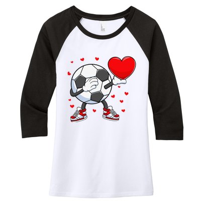 Dabbing Soccer Heart Valentine's Day Football Player Gift Women's Tri-Blend 3/4-Sleeve Raglan Shirt