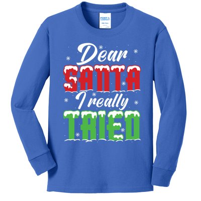 Dear Santa I Really Tried Gift Kids Long Sleeve Shirt