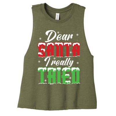 Dear Santa I Really Tried Gift Women's Racerback Cropped Tank