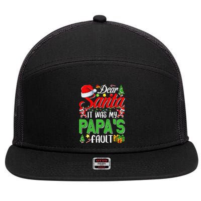 Dear Santa It Was My Papas Fault Christmas 7 Panel Mesh Trucker Snapback Hat