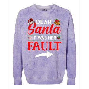 Dear Santa It Was Her Fault Funny Christmas Couples Colorblast Crewneck Sweatshirt