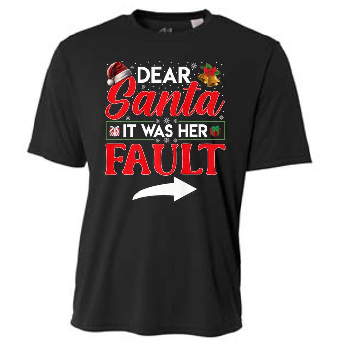 Dear Santa It Was Her Fault Funny Christmas Couples Cooling Performance Crew T-Shirt