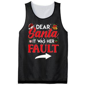 Dear Santa It Was Her Fault Funny Christmas Couples Mesh Reversible Basketball Jersey Tank