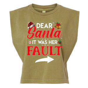 Dear Santa It Was Her Fault Funny Christmas Couples Garment-Dyed Women's Muscle Tee